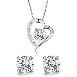 Turantu ♥Gift for Women♥ 925 Sterling Silver Forever Love Heart Pendant Necklace&Earrings Set