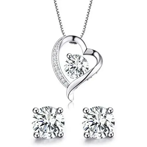 Turantu ♥Gift for Women♥ 925 Sterling Silver Forever Love Heart Pendant Necklace&Earrings Set Turantu ♥Gift for Women♥ 925 Sterling Silver Forever Love Heart Pendant Necklace&Earrings Set