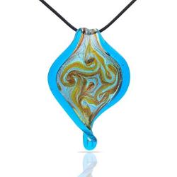 Designer Murano inspired Glass - Aqua blue with gold, yellow, black and red swirls - Twisted Leaf Pendant Necklace Set - Fashion Interchangeable Jewelry - Hypoallergenic - Gift ready