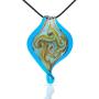 Designer Murano inspired Glass - Aqua blue with gold, yellow, black and red swirls - Twisted Leaf Pendant Necklace Set - Fashion Interchangeable Jewelry - Hypoallergenic - Gift ready