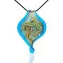 Designer Murano inspired Glass - Aqua blue with gold, yellow, black and red swirls - Twisted Leaf Pendant Necklace Set - Fashion Interchangeable Jewelry - Hypoallergenic - Gift ready