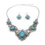 Turquoise Necklace Earrings Sets Bohemian Bib Pendant Costume Jewelry Fashion Geometric Flower Chain for Women and Girls Gift Christmas Thanksgiving