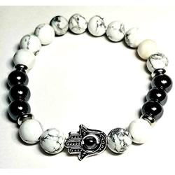 Hamsa Hand Bracelet, Talisman Fatima Hand, Natural Howlite Beads, Bracelet Beads Jewelry, Evil eye Hamsa Hand