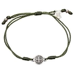 My Saint My Hero Breathe Blessing Bracelet - Silver-Plated Medal on Olive Hand-Woven Cord