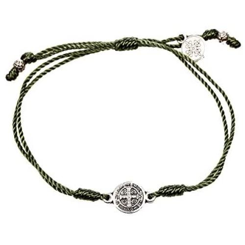 My Saint My Hero Breathe Blessing Bracelet - Silver-Plated Medal on Olive Hand-Woven Cord