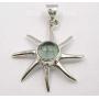 SilverStarJewel Solid Sterling Silver Natural Round Cab Apatite Sun Necklace Pendant 1.3''