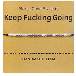 Binami Morse Code Bracelets Bad Ass Adjustable Sterling Silver Beads on Silk Cord Inspirational Jewelry Gift for Women