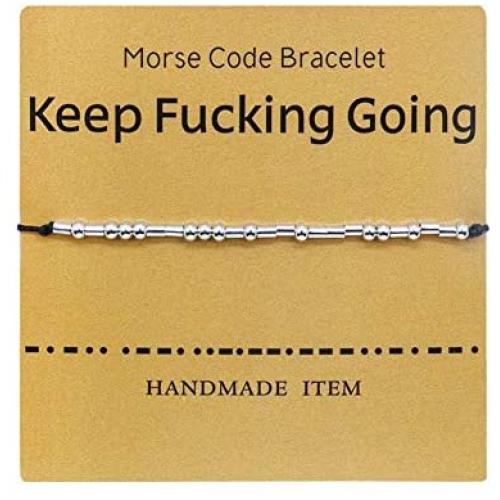 Binami Morse Code Bracelets Bad Ass Adjustable Sterling Silver Beads on Silk Cord Inspirational Jewelry Gift for Women