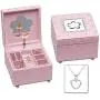 Girls Luxury Pink Music Jewelry Box with Ballerina and Little Girls Sterling Silver Heart Necklace
