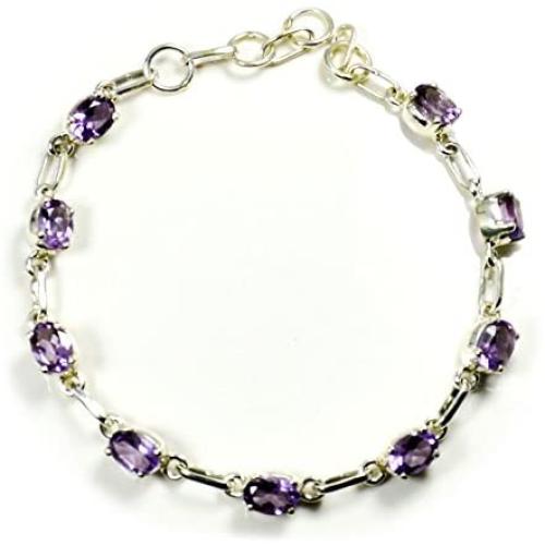 55Carat Natural Amethyst Bracelet February Birthstone 925 Silver Jewelry Handmade for Gift L 6.5 to 8 in