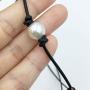 HERMISS Faux Fake Single Pearl Bracelet Black Leather Jewelry Hademade for Women Girl Gift