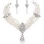 BriLove Womens Bohemian Boho Crystal Simulated Pearl Multi Twist Strand Art Deco Statement Necklace Dangle Earrings Set Clear Silver-Tone