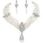 BriLove Womens Bohemian Boho Crystal Simulated Pearl Multi Twist Strand Art Deco Statement Necklace Dangle Earrings Set Clear Silver-Tone