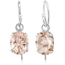 Gem Stone King 925 Sterling Silver Oval Peach Morganite Earrings For Women (1.30 Cttw Gemstone 7X5MM)