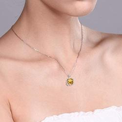 Gem Stone King 925 Sterling Silver Yellow Citrine Pendant Necklace 3.17 Cttw Cushion Cut Gemstone Birthstone with 18 Inch Silver Chain