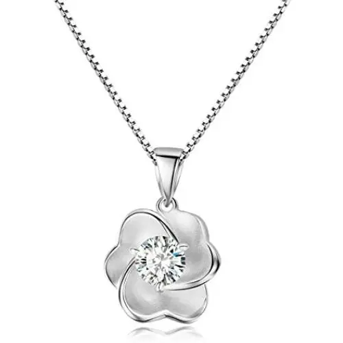 Carleen Sterling Silver Solitaire Stunning Cubic Zirconia CZ Simulated Diamond Rose Flower Pendant Necklace Jewelry Gifts for Women Girls Mom Her, Box Chain Length 18'' Carleen Sterling Silver Solitaire Stunning Cubic Zirconia CZ Simulated Diamond Rose Flower Pendant Necklace Jewelry Gifts for Women Girls Mom Her, Box Chain Length 18''
