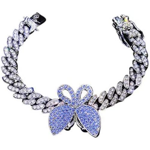 Butterfly Cuban Bracelet Cuban Link Bracelets Pave Iced Out Crystal Bling Butterfly Bracelets Gold Silver Color CZ Butterfly Bracelet Bangle for Women Girl Hip Hop Rapper Jewelry