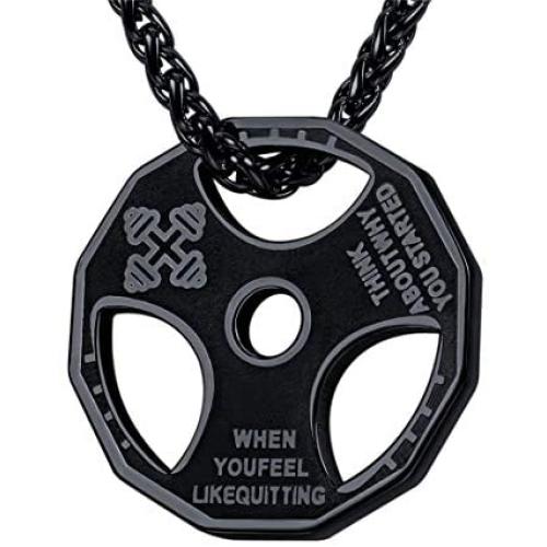 U7 Men Women Fitness Dumbbell Necklace Stainless Steel Weight Plate Barbell Chain Pendant Necklace,Customizable