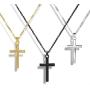 AK-SHIP Cross Necklace, Gold Silver Black Stainless Steel Plain Cross Pendant Necklace Box Chain【20 Inches】