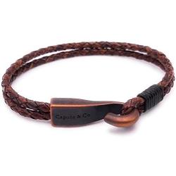Big Hook Mens Braided Leather Bracelet Brown Handcrafted in USA
