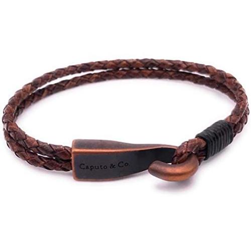 Big Hook Mens Braided Leather Bracelet Brown Handcrafted in USA
