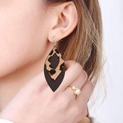 Leather Earrings Lightweight Faux Leather Leaf Earrings Teardrop Dangle Handmade Floral Leopard Print for Women Girls