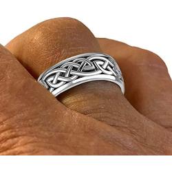 US Jewels And Gems Mens 925 Sterling Silver Irish Celtic Knot Wedding Spinner Ring Band