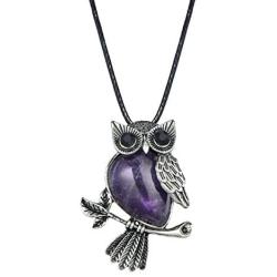 Starain Owl Necklace for Women Girls Healing Crystal Stone Owl Pendant Necklace Owl Jewelry Gifts