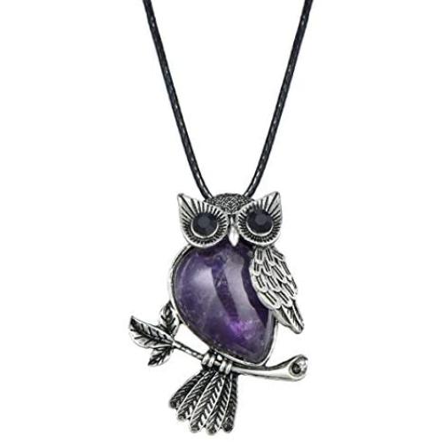 Starain Owl Necklace for Women Girls Healing Crystal Stone Owl Pendant Necklace Owl Jewelry Gifts