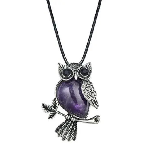 Starain Owl Necklace for Women Girls Healing Crystal Stone Owl Pendant Necklace Owl Jewelry Gifts