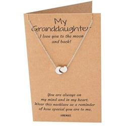 Quan Jewelry Granddaughter Necklace, Moon and Heart Pendant Necklace for Her, Inspirational Jewelry Birthday Gifts for Women with Greeting Card