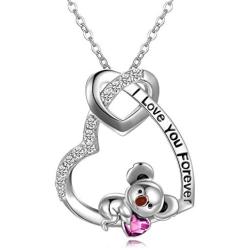 AOBOCO I Love You Forever Cute Animal Heart Pendant Necklace with Austrian Crystal, Valentines Anniversary Birthday Jewelry Gift for Women