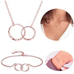 Long tiantian Mother Daughter Necklace Two Interlocking Infinity Double Circles Pendant Necklace Mothers Day Birthday Jewelry Gifts from Daughter for Mom