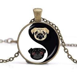 Yin Yang Pug Necklace,Black and Tan Bulldog Pendant,Dog Jewelry Gifts, for Pug Lovers Rescue Jewellery, Glass Dome