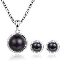 EVERU Pearl Jewelry Set Sterling Silver with AAAA Freshwater Cultured Pearls Stud Earrings and Necklace Sets for Women