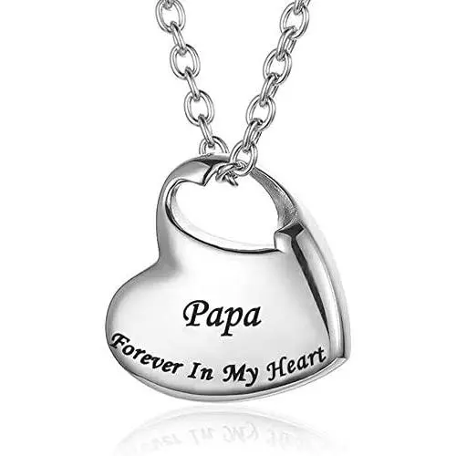 GISUNYE Cremation Urn Necklace for Ashes Urn Jewelry,Forever in My Heart Carved Locket Stainless Steel Keepsake Waterproof Memorial Pendant for mom & dad with Filling Kit (Papa)… GISUNYE Cremation Urn Necklace for Ashes Urn Jewelry,Forever in My Heart Carved Locket Stainless Steel Keepsake Waterproof Memorial Pendant for mom & dad with Filling Kit (Papa)…