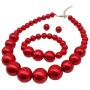 Halawly Large Pearl Necklace Jewelry Set - 3 Colors Simulated Pearl Beads Statement Strand Necklaces Bracelet and Earrings for Women
