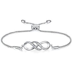NINAMAID Silver Infinity Endless Love Bracelet for Women Girl Jewelry Gift with Sparking Crystal Bangle Bracelets for Friendship/Sister/Mother/Daughter