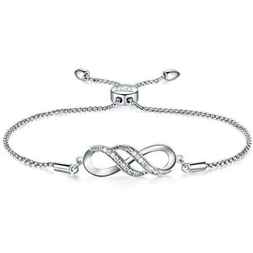 NINAMAID Silver Infinity Endless Love Bracelet for Women Girl Jewelry Gift with Sparking Crystal Bangle Bracelets for Friendship/Sister/Mother/Daughter