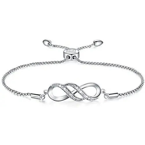 NINAMAID Silver Infinity Endless Love Bracelet for Women Girl Jewelry Gift with Sparking Crystal Bangle Bracelets for Friendship/Sister/Mother/Daughter