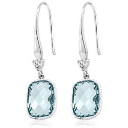 Gem Stone King 925 Sterling Silver Simulated Aquamarine Dangle Earrings For Women (4.60 Cttw, 13X9MM Cushion Checkerboard Cut)