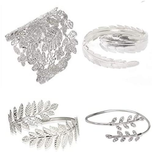 Greek Goddess Cuff Bridal Jewelry Set Roman Laurel Leaf Branch Armlet Wedding Tiara Costume Arm Wrist Accessories