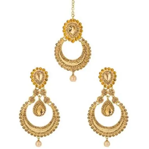 Bindhani Womens Indian Bollywood Style Jewellery Hair Accessories Maang Tika Headpiece Bridal Bridesmaid Wedding Traditional Bahubali Gold Plated Chandbali Kundan Earrings Mang Tikka Jewelry Bindhani Womens Indian Bollywood Style Jewellery Hair Accessories Maang Tika Headpiece Bridal Bridesmaid Wedding Traditional Bahubali Gold Plated Chandbali Kundan Earrings Mang Tikka Jewelry