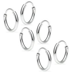 Silverline Jewelry 925 Sterling Silver 3 Pairs 10mm Small Endless Round Huggie Sleeper Hoop Earrings Cartilage/Nose/Lips