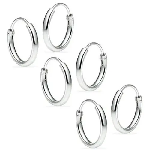 Silverline Jewelry 925 Sterling Silver 3 Pairs 10mm Small Endless Round Huggie Sleeper Hoop Earrings Cartilage/Nose/Lips Silverline Jewelry 925 Sterling Silver 3 Pairs 10mm Small Endless Round Huggie Sleeper Hoop Earrings Cartilage/Nose/Lips