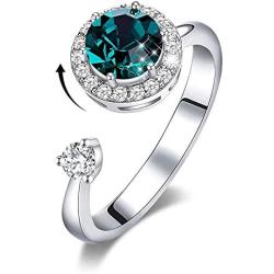 Bling Toman Fidget Ring Womens Band Ring Cubic Zirconia Spinner Ring Gift for Valentines Day, Girls Rotatable Ring Relieving Stress