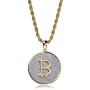 Fashion Hip Hop Charm Jewelry Iced Out Round Bitcoin Pendant Necklace Micro Paved Bling CZ Stones 24'' Gold Color Chain for Men Women