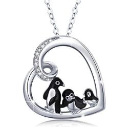 JUSTKIDSTOY Penguin Necklace 925 Sterling Silver Cute Necklace Family Penguin Gifts for Women Girls