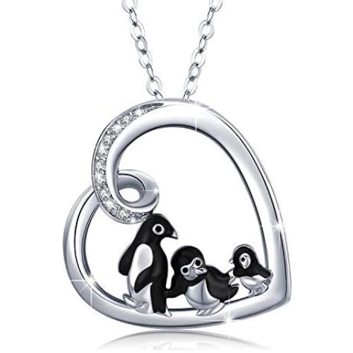 JUSTKIDSTOY Penguin Necklace 925 Sterling Silver Cute Necklace Family Penguin Gifts for Women Girls