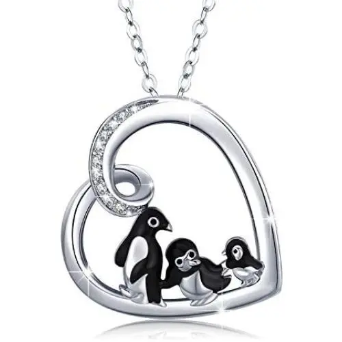 JUSTKIDSTOY Penguin Necklace 925 Sterling Silver Cute Necklace Family Penguin Gifts for Women Girls JUSTKIDSTOY Penguin Necklace 925 Sterling Silver Cute Necklace Family Penguin Gifts for Women Girls